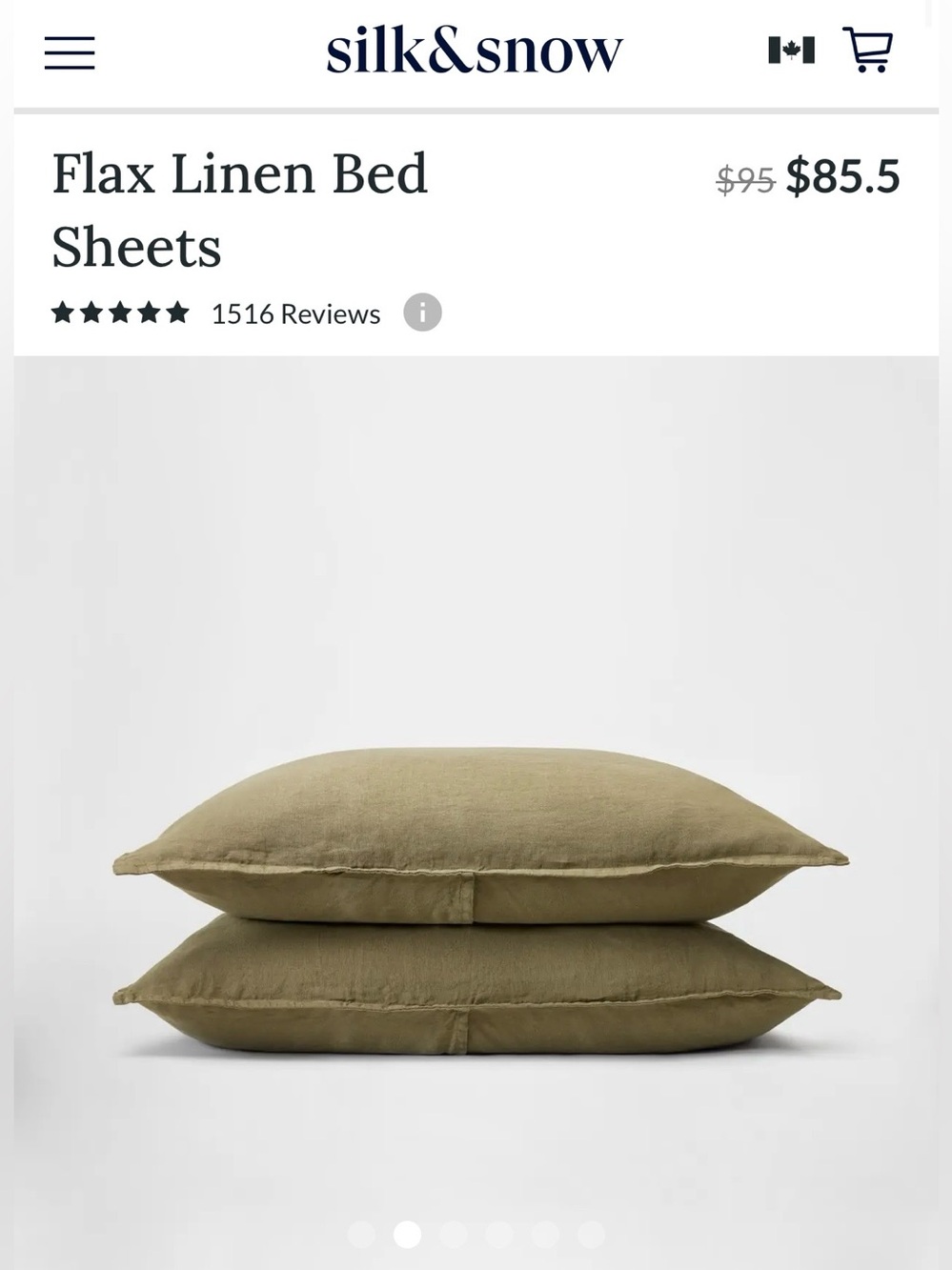 $96.62 Silk & Snow New! 100% Flax Linen - 2 Pillow Shams in Green (King)
